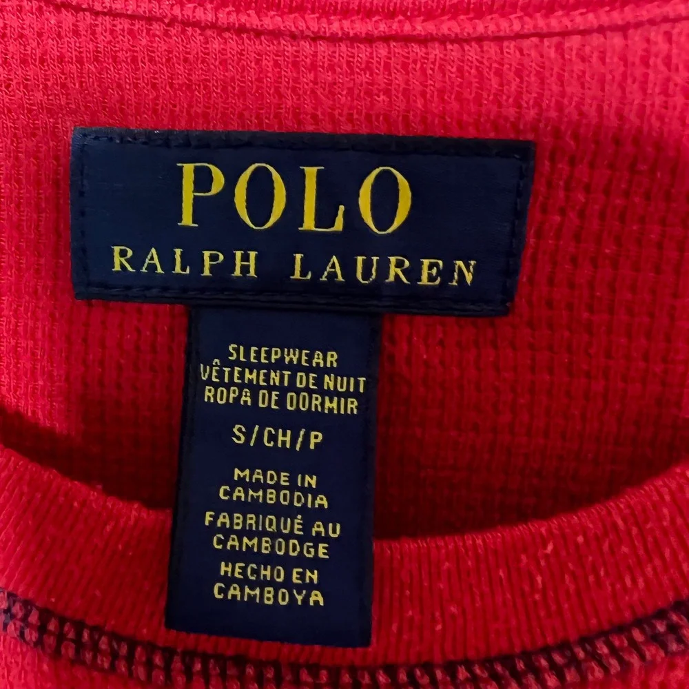 Polo‎ Ralph Lauren Mens Red Waffle Knit Thermal American Flag Sleep Shirt Small